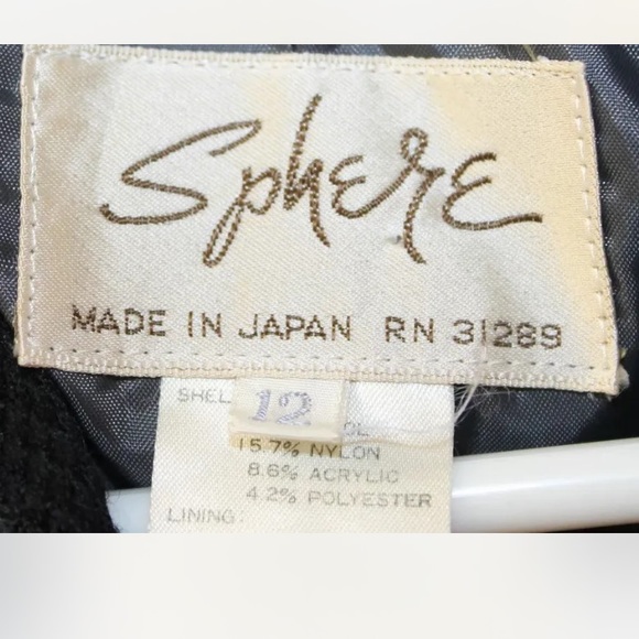 Sphere Made in Japan Black Blazer Women Open Wool Black Piping Sz 12 Fall Lined - Picture 4 of 14